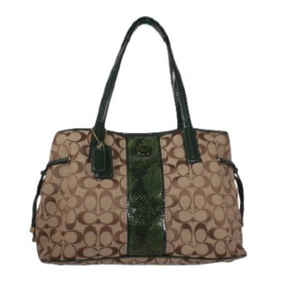 Coach Carryall Signature Khaki and Green Jacquard Python Stripe Tote Bag - Picture 1 of 8